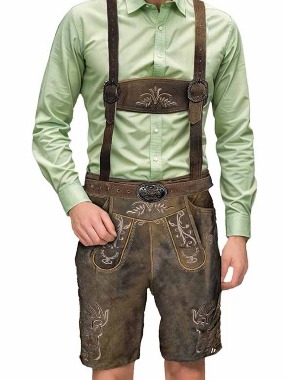 Men’s Lederhosen Costume Oktoberfest Bavarian German Outfit Traditional Brown